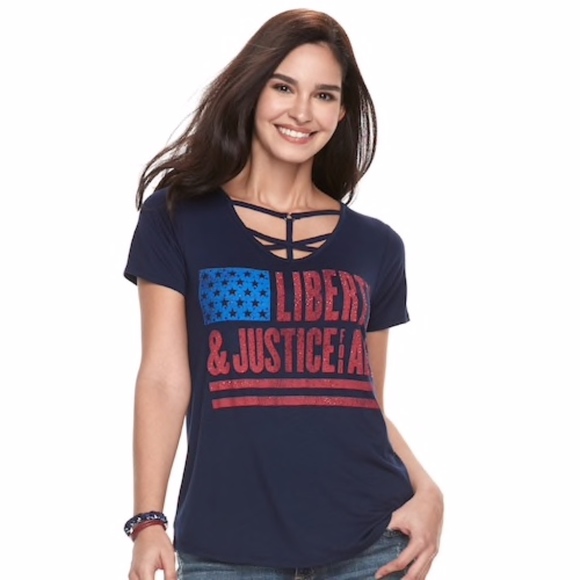 Rock & Republic Tops - ROCK & REPUBLIC Patriotic Liberty Strappy-Neck Tee